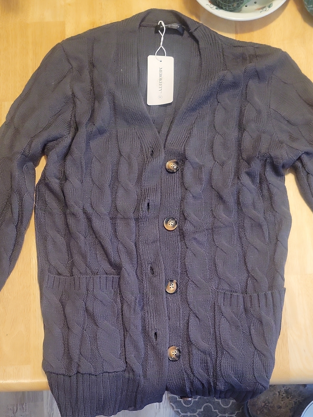 Merokeety Cardigan Sweater - Charcoal - Medium